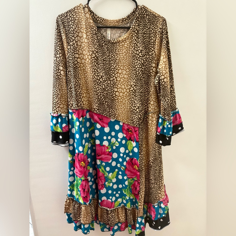 Celeste Brown and Tan Ruffled Tiered Tunic